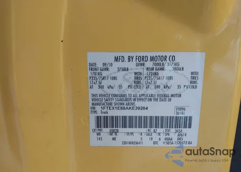 2010 Ford F-150 Xlt из США, поврежденный, VIN 1FTEX1E88AKE39264